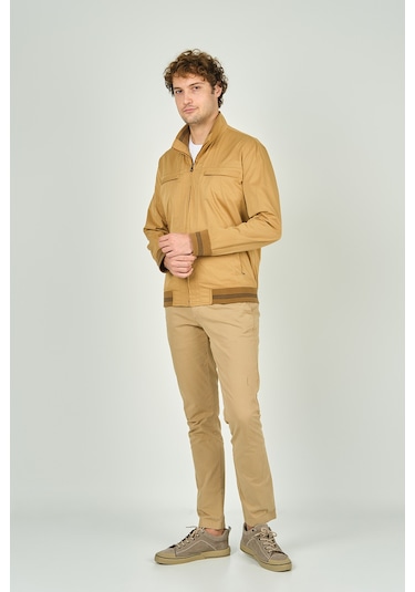 Daynax Erkek Hakim Yaka Fermuarlı Cep Detaylı Mevsimlik Spor Mont 4500 Camel Camel