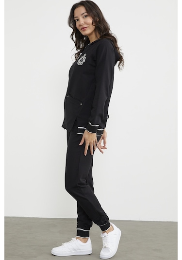 Nakış Detaylı Jogger Eşofman Takım - Siyah 001