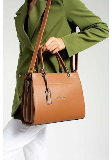 Kadın Omuz Çantası 30 25 Cm Kutu Model Çapraz Askılı Postacı Çanta Mega Çanta Business Kol Çantası Taba