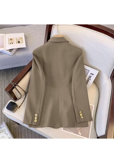 Kadın Blazer Ol Tarzı İşe Gidip Gevşek Düz Renk Kruvaze Uzun Kollu Yaka Çentik Yaka Cepler Resmi İş Ceket Pembe