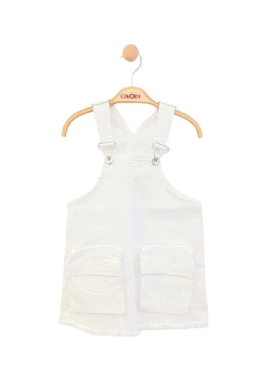 Kız Çocuk Dokuma Etekli Salopet-13862 Beyaz