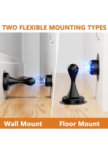 Neevoyu Stainless Steel Manyetik Kapı Tutucu 2 Adet - Dayanıklı, Çift Montaj Seçeneği, Duvar Ve Zemin Koruması, Modern Siyah Finish