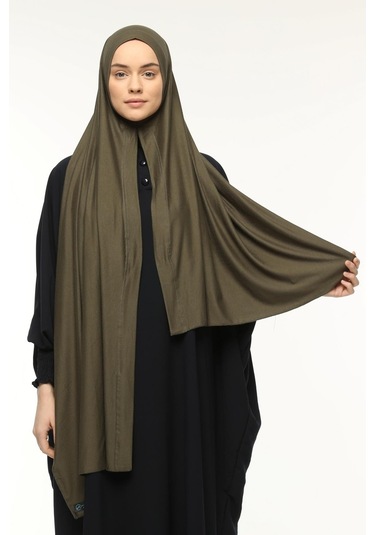 Hazır Pratik Geçmeli Lüks Düz Penye Şal Çapraz Hizalı Asker Yeşili