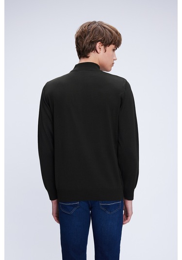 Haki Regular Fit Düz Yarım Balıkçı Yaka Yünlü Triko Kazak Haki