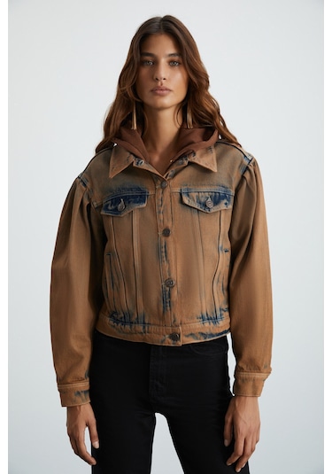 Marquesha Kadın Wild Vintage Kahverengi Crop Ceket