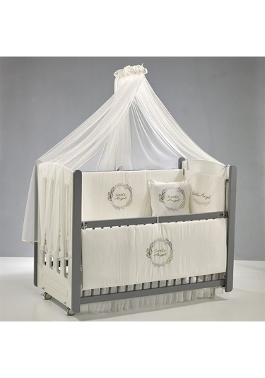 Meltem Kids Mia Anne Yanı Ahşap Sallanır Beşik 60 x 120 CM (Gri - Angel) Gri