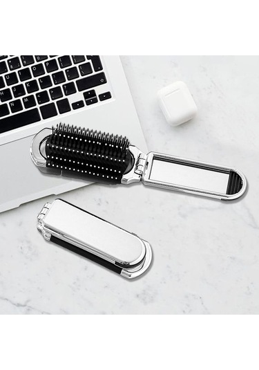1 Paket Katlanabilir Kompakt Saç Fırçası Aynalı - Seyahat Dostu Cep Boy Masaj Tarağı Saç Şekillendirme Ve Spor Salonu Kullanımı İçin