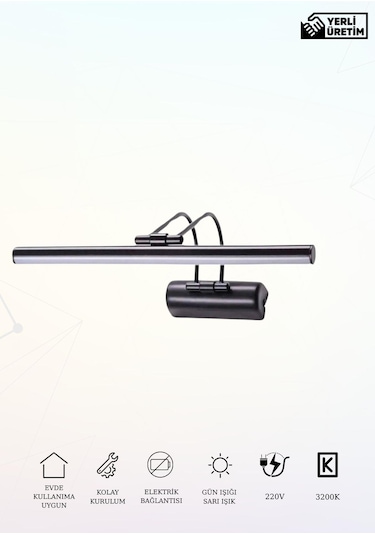 Karen Banyo 35 Cm Siyah Kasa Gün Işığı, Elektrikli Banyo Ayna Tablo Aydınlatma Flüt Kuğu Led Aplik Krom