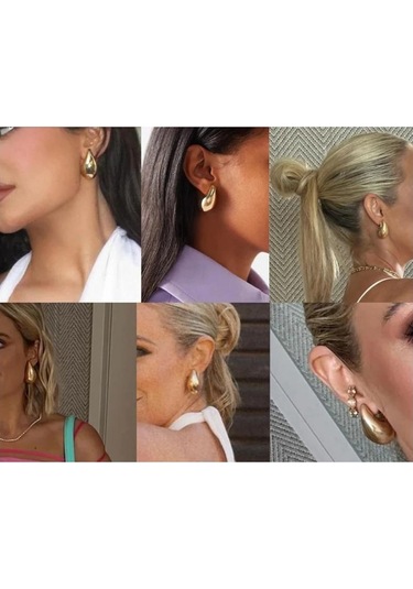 Gümüş Paslanmaz Çelik Altın Kaplama Gözyaşı Damlası Küpe Kadınlar İçin Dupes Hafif Pürüzsüz Metal Su Damlası Hoop Küpeler Trendy Takı