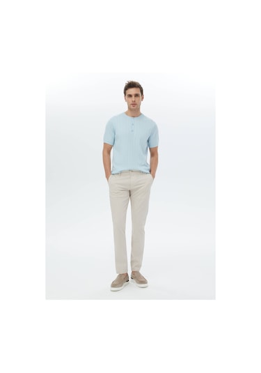 Açık Mavi Hakim Yaka Jakarlı Triko Açık Mavi