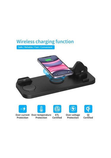 Pazly D6 Type-c Micro Usb 6 Adet Kablosuz Şarj İstasyonu, İphone, Samsung Uyumlu