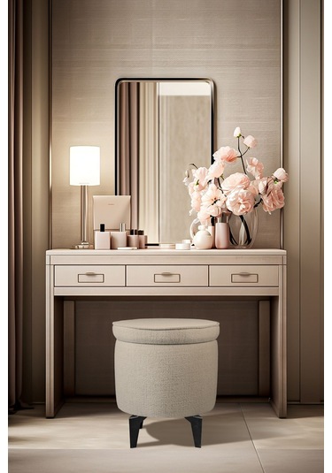 Gazzini Furniture Rio Retro Ayaklı Sandıklı Silindir Dekoratif Puf - Krem