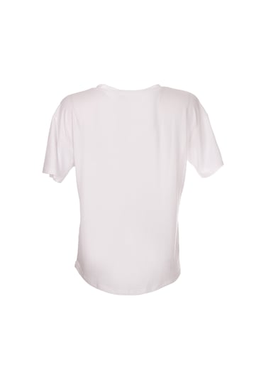 Ysatis V Yaka Oversize Minimalist Kadın Bluz - Kısa Kol - Günlük Beyaz