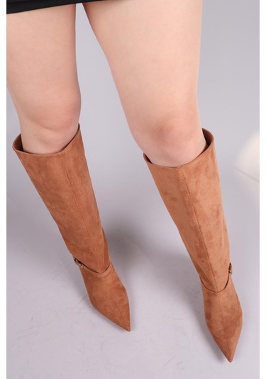 Vayzata Kemerli Süet Çekme Çizme Taba-8366 Taba