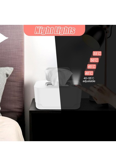 Geeksen Bebe Islak Mendil Isitici, Gece Lambali Ve Dağıtıcı, İki Yönlü Isı, Taşınabilir, Beyaz