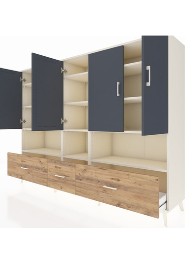 Hyperion Dolap 12 Raflı 3 Çekmeceli 5 Kapaklı 220x44x163 Aytaşı-a Aytaşı-antrasit/çam