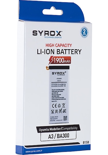 Syrox Samsung Uyumlu Galaxy A3 Ba300 Batarya 1900 Mah B158