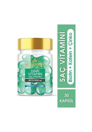 Yeşilmarka Biotin & Kafein & Çinko Saç Vitamini 30 Kapsül