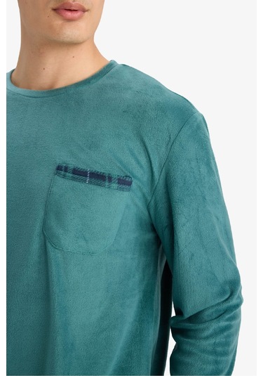 Defacto Pijama Takımı Polar Uzun Kollu Üst Kareli Uzun Alt D0047ax25wngn623 Yeşil