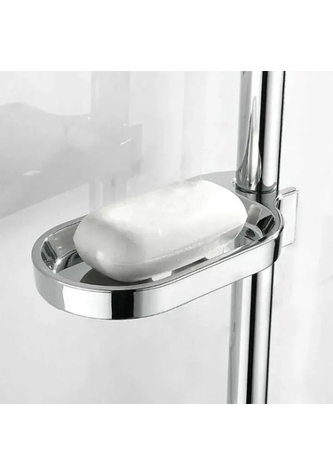 Yunboo Duş Çubuğu Sabitleme Sabunu Kasesi - 22mm Çubuk Uyumlu, Suya Dayanıklı Abs Plastik, Araçsız Kurulum, Oval Tasarım Gümüş