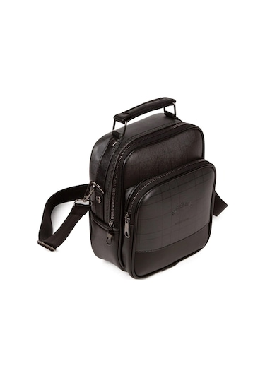 Tuldar Erkek Ekose Deri Ayarlanabilir Çapraz Omuz Askılı Günlük Omuz Ve El Çantası 19x22cm Tul132 Gri