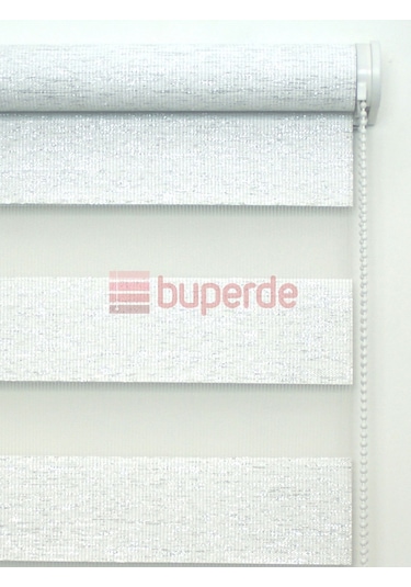 Buperde Simli Beyaz Bambu Zebra Stor Perde