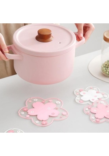 Pembe Pvc Çiçek Yalıtım Fincan Şekli Kaymaz Isı Kahve Paspasları Çay Altlığı S Pembe