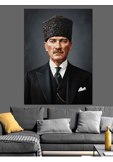Ciddi Atatürk Portresi Tablosu Dekoratif Kanvas - Mdf Ahşap Tablo