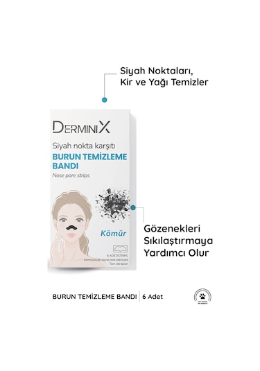 Derminix Kömürlü Siyah Nokta Karşıtı Burun Temizleme Bandı 6'lı