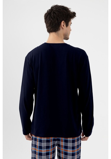 Erkek Pamuklu Uzun Kollu Ekose Desenli Pijama Takımı Ko60110 Turuncu