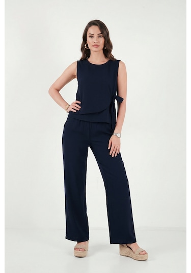 Lela Regular Fit Bağlama Detaylı Bisiklet Yaka Takım Bayan Takım 5866466 Lacivert