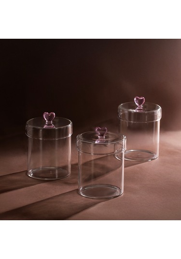 Porsima Hearts 3lü 750 Ml Borosilikat Cam Kavanoz Seti Saklama Kabı Takımı 10x12 Cm Şeffaf