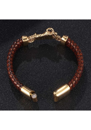 Vintage Punk Tarzı Erkek Bileklik Gerçek Deri Altın Rengi Motosiklet Paslanmaz Çelik Bileklikler Erkek Takıları Siyah