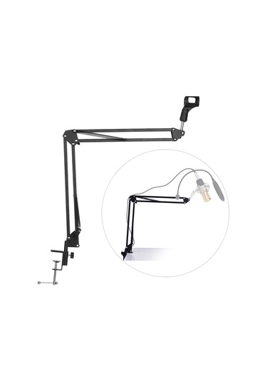 Maiyame Siyah Metal Mikrofon Standı, Tutucu Ve Montaj Kelepçesi Seti, 340g Ağırlık, 40x11.5x4.5cm Paket Boyutu