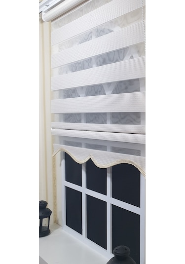 Zebra Stor Perde Bej Efekli Etek Dilimli St 002