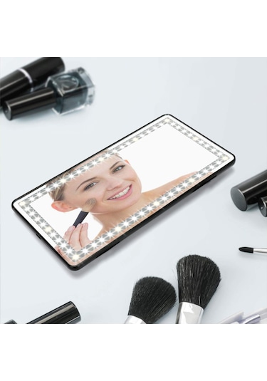 Araba Güneşlik Ayna Usb Şarj Edilebilir Kozmetik Makyaj Aynası 3 Işık Modlu Dokunmatik Ekran - Beyaz