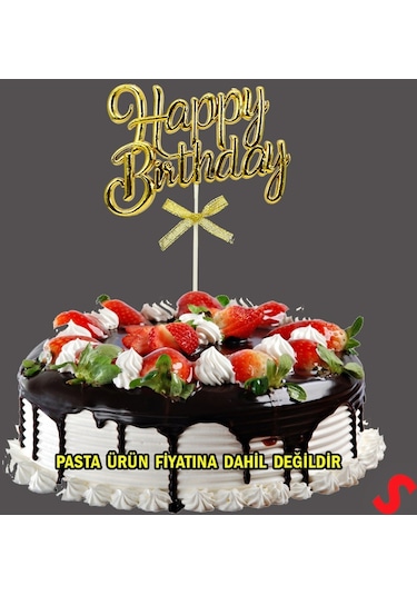 Happy Birthday Pasta Süsü, 23cm X 12,5cm - Altın