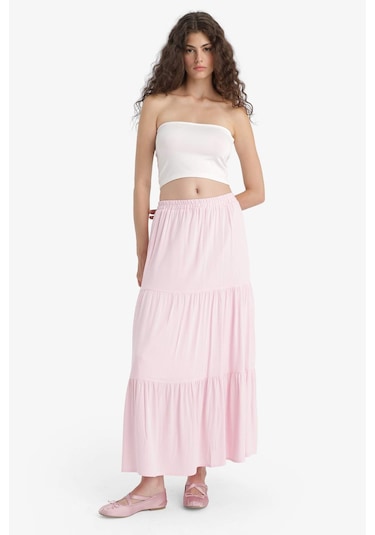 Defacto Yüksek Bel Pamuk Astarlı Krinkıl Viskon Maxi Etek D5033ax25smpn648 Pembe