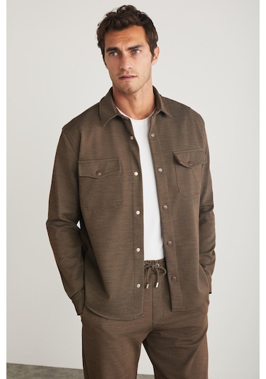 Jones Erkek Özel Pike Görünümlü Kalın Kumaşlı Kapalı Cepli Çıtçıtlı Bej Ceket