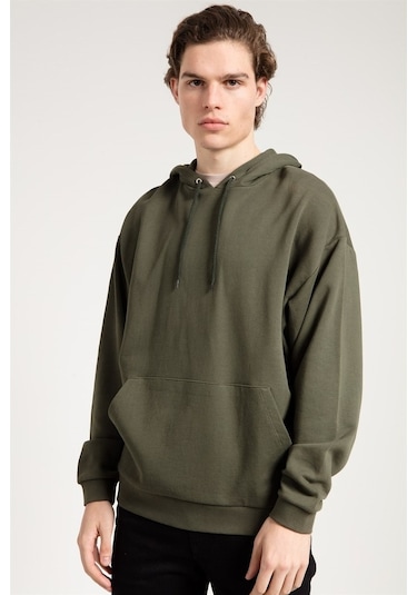 Jahr Marc Haki Oversized Önü Cepli Kapüşonlu Erkek Sweatshirt Haki
