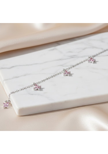 925 Ayar Gümüş Sallantılı Pembe Kelebek Bileklik Gümüş