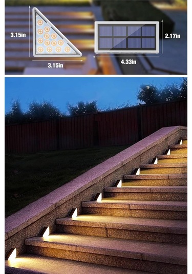 Buffer 8 Adet Üçgen Güneş Enerjisi İle Şarj Olan Dış Mekan Solar Basamak Köşe Lambası Beyaz