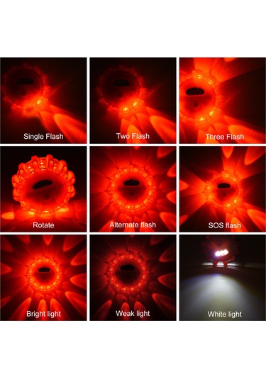 Jeehugo Kırmızı 360 Derece 1,6km Görünürlük 9 Flaş Modlu Tpr-pc Malzeme 12+3 Led'li Araç Yol Yardımı Uyarı Lambası Pil Dahil Değil
