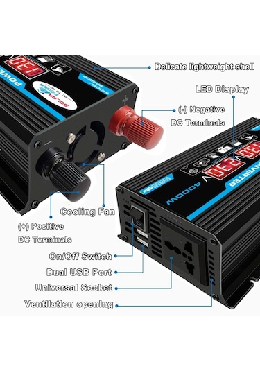 Sones Tang Iı Nesil 12v - 110v 4000w Araç Güç Çeviricisi Siyah