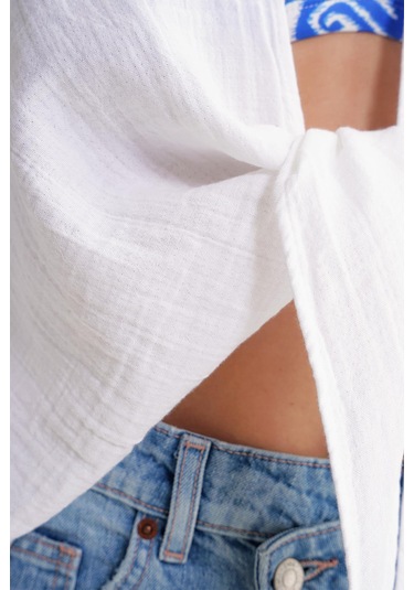 4723 Kadın Önü Bağlamalı Bolero Bluz Ekru Ekru