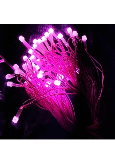 Yılbaşı Aydınlatması 10 Metre 220 Vold Sabit Aydınlatma 38 Led Iş Pembe