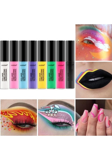 8renkli Eyeliner Sıvı Kalem Su Geçirmez Giymek Kolay Makyaj Mat Göz Kalemi Mavi 04 2.5ml Black Brown