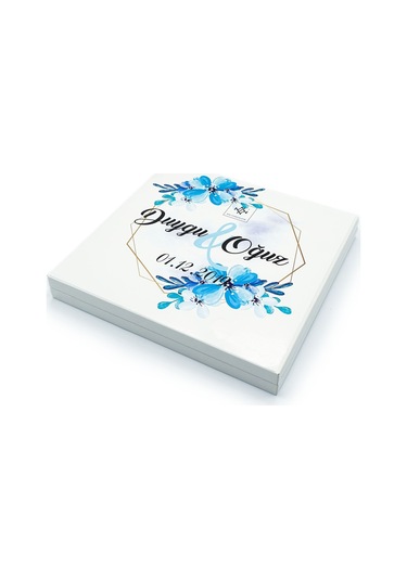 İsme Özel Söz Nişan Çikolatası 48 Adet Madlen Mavi Çiçekli