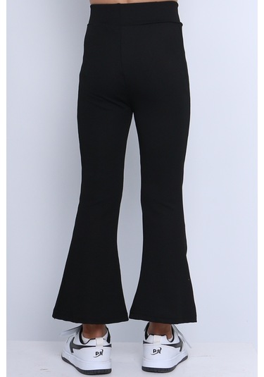 Kız Çocuk Tayt İspanyol Paça Düz Renk D17 Siyah