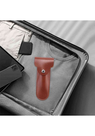 Leasetake Jilet Kılıfı Seyahat Tutucu Manuel Çift Kenarlı Güvenlik Jiletleri Konteyneri Pu Deri Çanta Kahverengi